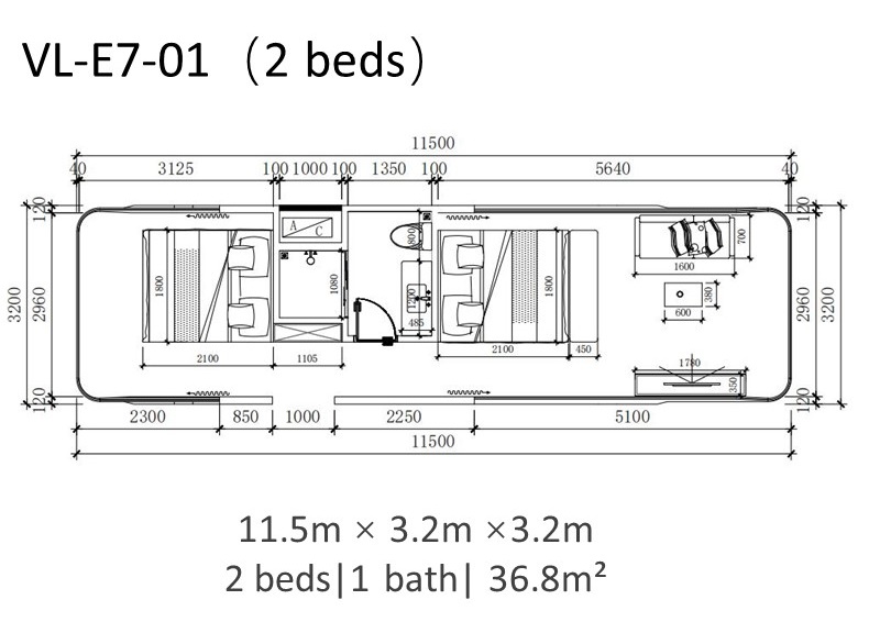 Model E7 Mobile Prefabricated Tiny House With 2 Bedrooms Space Capsule 